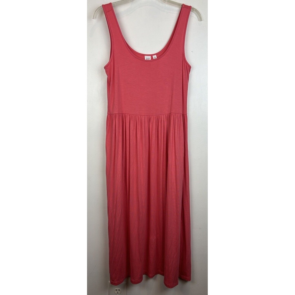 Gap Dress Womans M Knit Maxi Tank Sheath Coral Orange Pink Soft Pullover Read